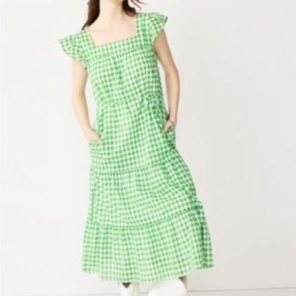 NWT Draper James RSVP Midi Sundress XL Green Gingham Check Tiered *missing belt - Picture 1 of 10